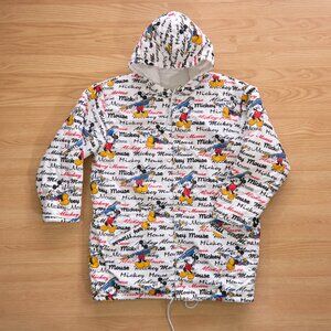 Mickey Mouse Disney Women's Oversized Hooded Jacket, White Parka Reversible, M